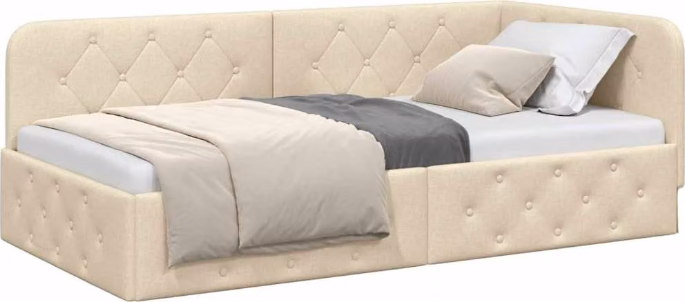 Cornice del letto ad angolo Crema 90 x 200 cm Tessuto