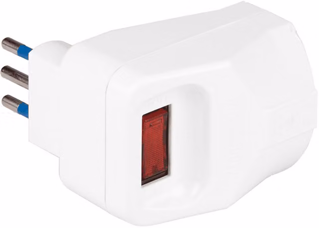 Adattatore POLYPOOL con spina piccola 10A 2P+T, presa bivalente 10/16A 250V con interruttore di sicurezza, bianco