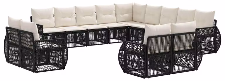 Set da giardino composto da 13 pezzi, in rattan sintetico nero e crema