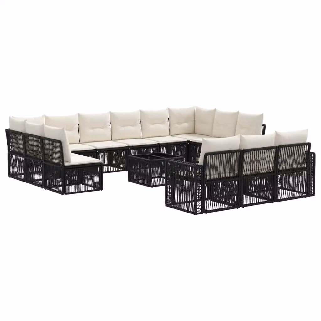 Set Divano da Giardino vidaXL a forma a U composto da 14 pezzi con cuscini, Nero e Bianco Crema – 2