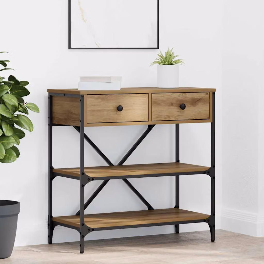 vidaXL Tavolo consolle moderno in legno e metallo marrone L/P/H: 75 x 34,5 x 75 cm