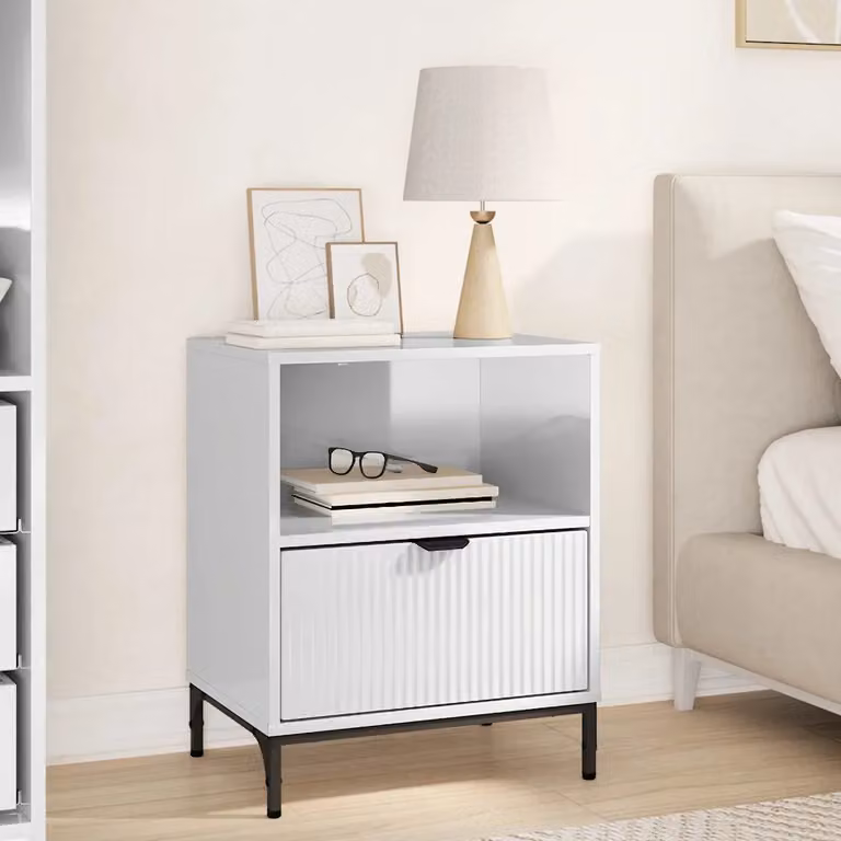 vidaXL Armadio da Notte Moderno Bianco Lucido L: 49 cm, P: 36 cm, H: 61 cm