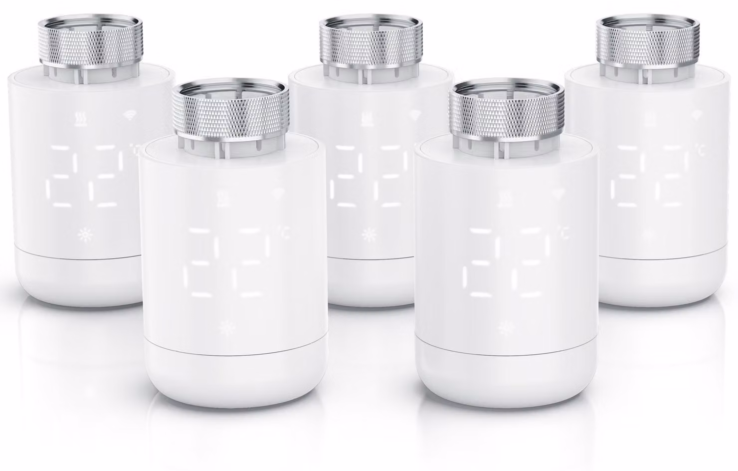 Set di 5 termostati per radiatori WLAN, con controllo tramite app, programmazione settimanale, display LED, manopola rotativa, rilevamento finestra aperta, protezione antigelo, termostato per riscaldamento, 5 pezzi, bianco