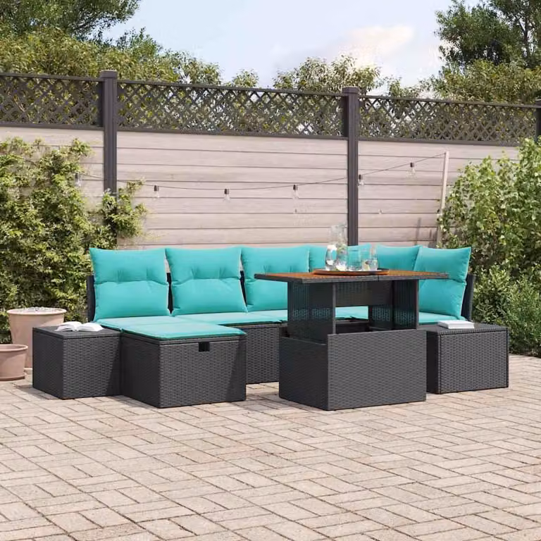 Maison Exclusive - Set da giardino composto da 7 pezzi, divano, in rattan sintetico nero