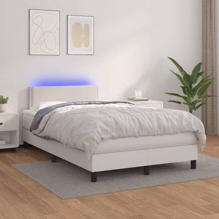 vidaXL Giroletto con Molle e Materasso in Similpelle Bianco con Illuminazione LED e Porta USB L/P/H: 120 x 200 cm