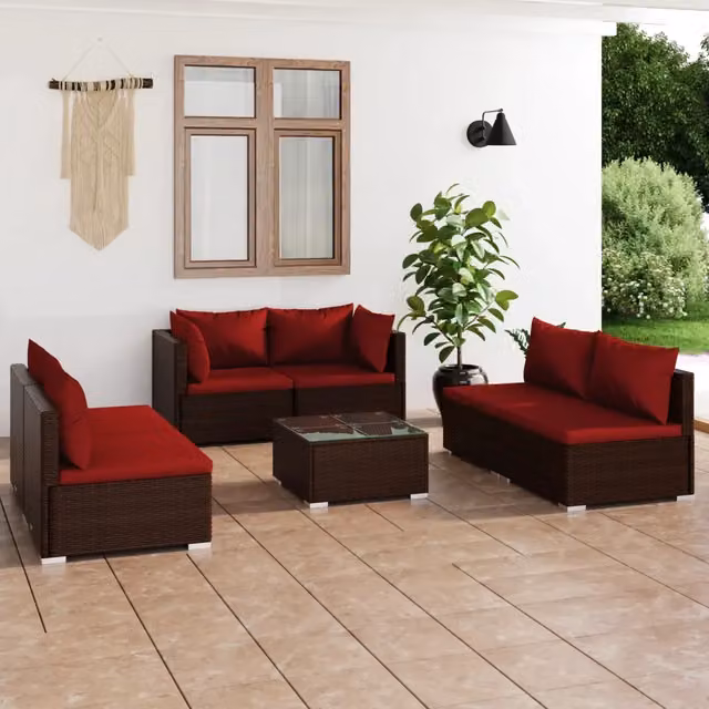 Set Divani da Giardino 7 pz con Cuscini in Polyrattan Marrone 3102227