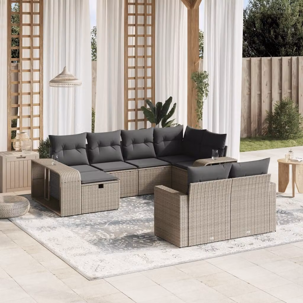 Maison Exclusive - Set Divano Giardino 10 pz con Cuscini Grigio Chiaro Polyrattan