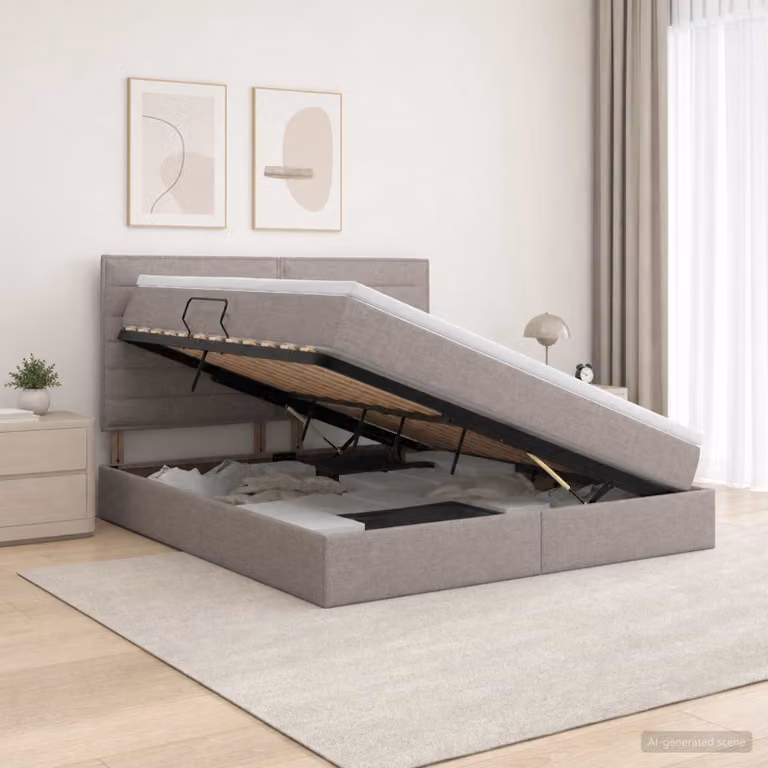 Letto con contenitore vidaXL con illuminazione LED e porta USB, colore tortora, L 180 x P 200 cm