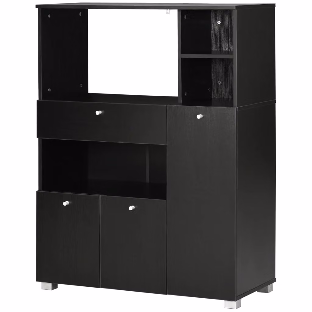 Mobiletto Minimal con ante e cassetti in legno nero L 90 cm, P 40 cm, H 120 cm – 2