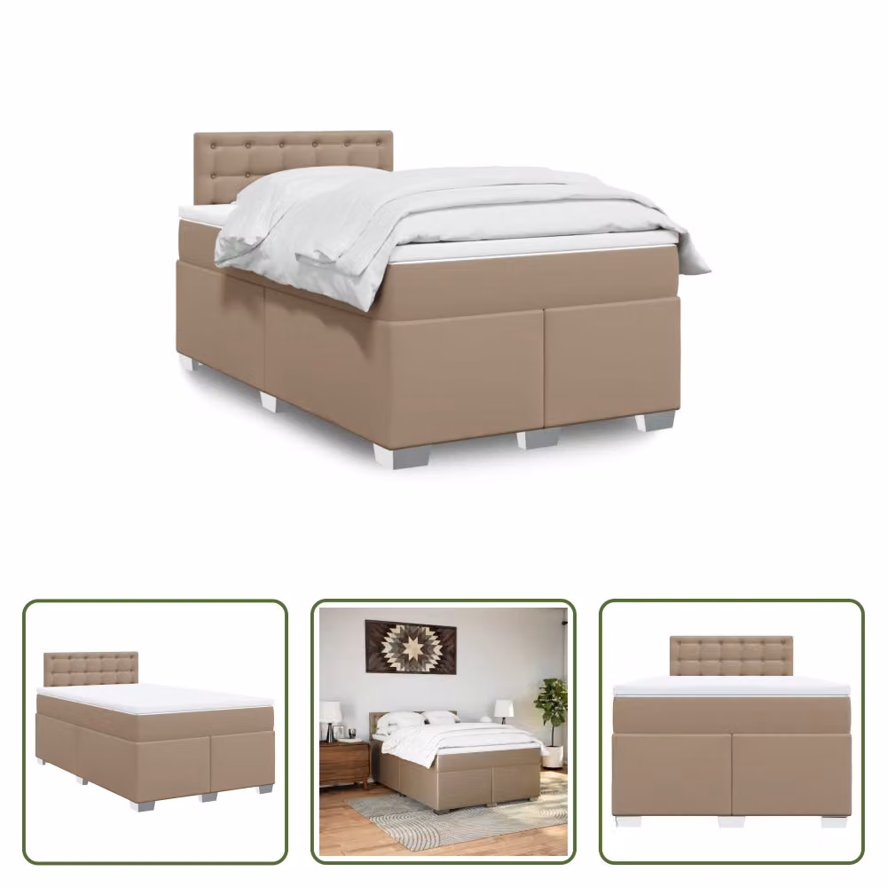 The Living Store Letto a molle insacchettate Materasso Cappuccino-Marrone 140x200cm Similcuoio