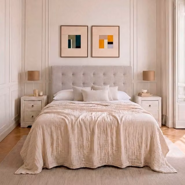 Testiera imbottita Neris Banak per letto beige L: 165 cm, H: 120 cm, P: 8 cm