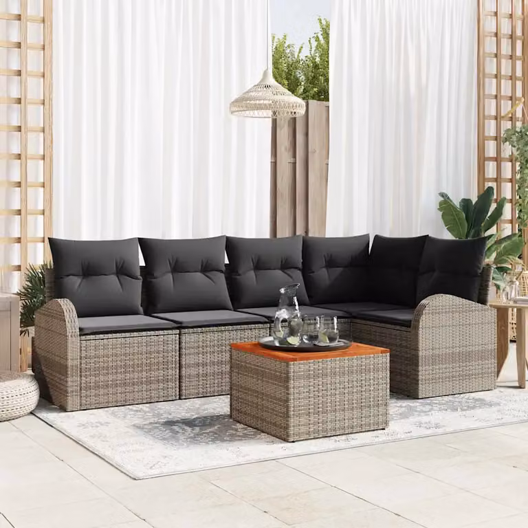 Set Divano da Giardino a L vidaXL in Polyrattan Grigio con Tavolino e Cuscini