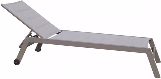 Lettino prendisole da giardino Formentera GIORDANOSHOP impilabile in alluminio verniciato opaco con tessuto Textilene beige e grigio L: 198 cm, P: 61 cm, H: 34/95 cm