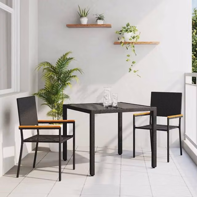 Set da Pranzo per Giardino 3 pz Nero polyrattan 3365384