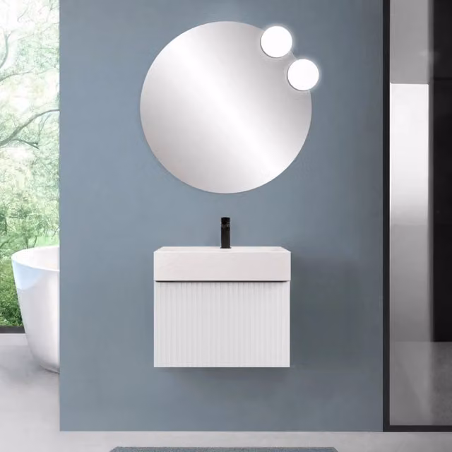 Mobile bagno sospeso 70 cm bianco opaco con un cassetto e lavabo alto in resina Nara