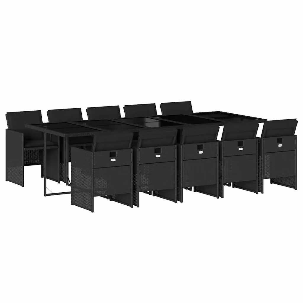Set da pranzo da giardino vidaXL in polyrattan nero con cuscini e tavolo in vetro, 11 pezzi – 2