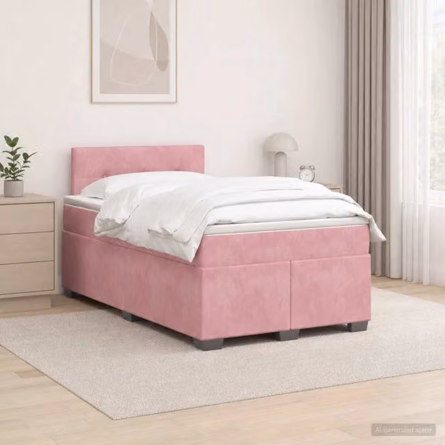 Letto box spring con materasso vidaXL in velluto rosa e bianco con base a sollevamento L/P/H: 120 x 200 x 46 cm