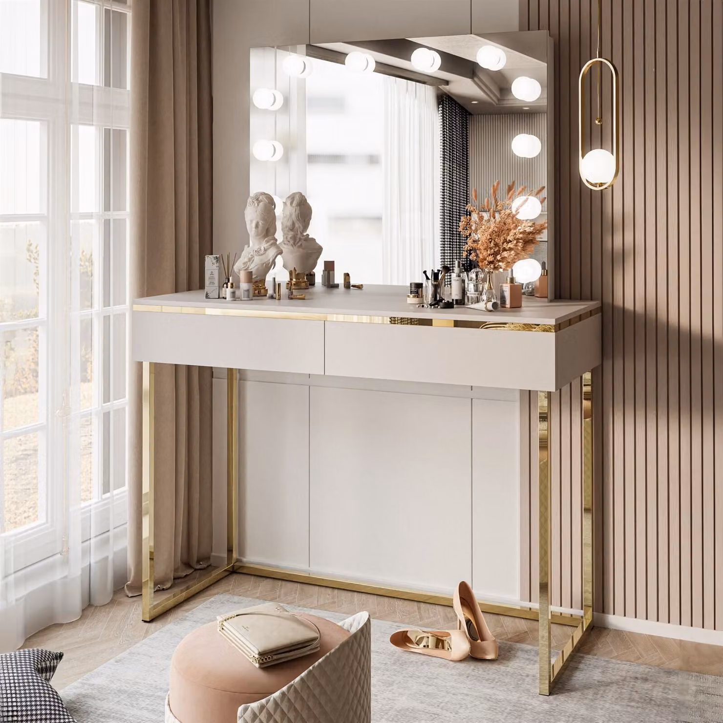 Toeletta AURORA GOLD ELITE in cashmere con specchio