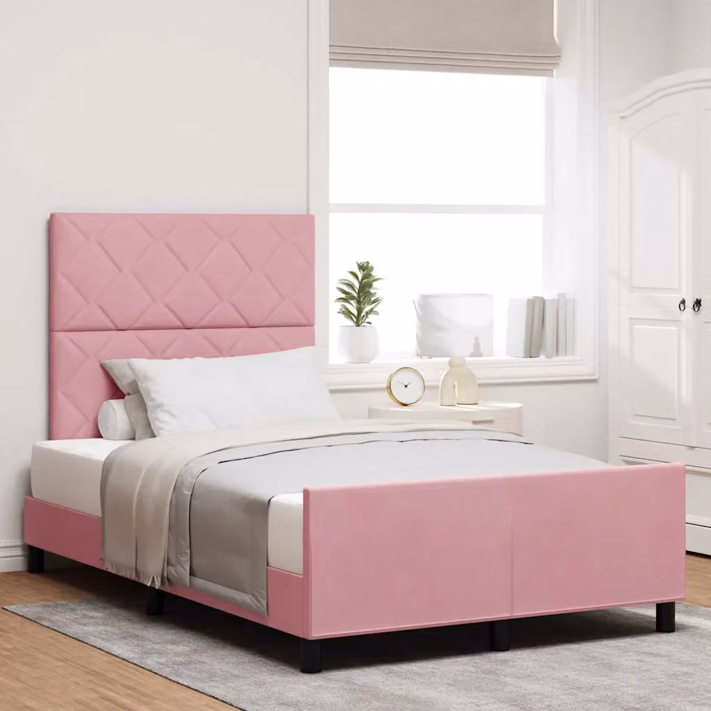 Letto a molle con testiera vidaXL in velluto rosa L/P/H: 120 x 200 x 126 cm – 1
