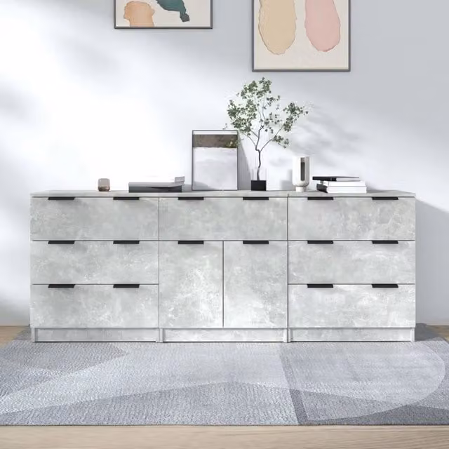 Set di 3 credenze vidaXL in legno multistrato, colore grigio, design minimalista per sala da pranzo, sospese a parete