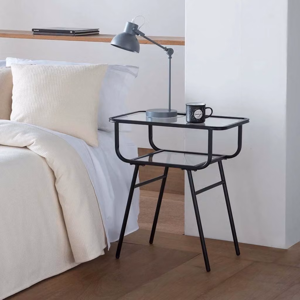 Comodino industrial in metallo e vetro Wanderlust Deco grigio e nero L: 60 cm, P: 35 cm, H: 65,5 cm – 2
