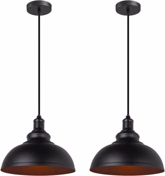 Lampada da soffitto industriale in metallo nero con design a corona vintage, attacco E27, set da 2 pezzi, Diametro: 29 cm