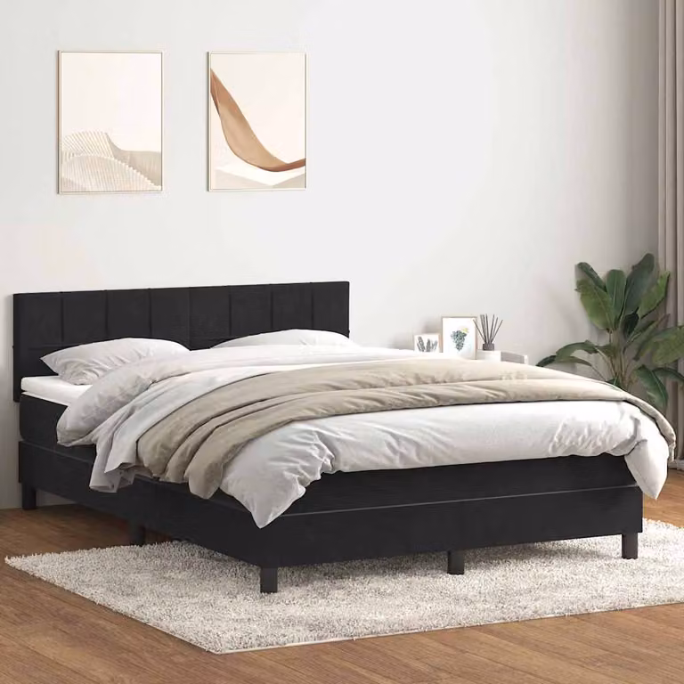 vidaXL Giroletto a Molle con Materasso Ibrido in Velluto Nero L: 160 cm, P: 213 cm, H: 88 cm