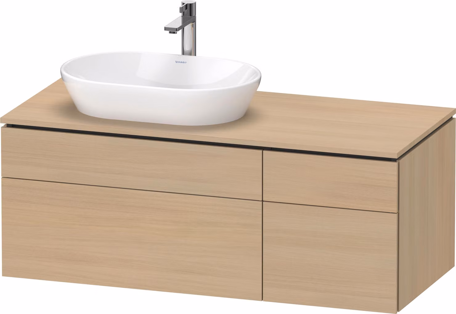 Duravit L-Cube Meuble sous-lavabo en console suspendu, avec plan de toilette en console, 4 tiroirs, vasque à gauche, 1220x482x550mm, LC4876071710000, LC4876071710000