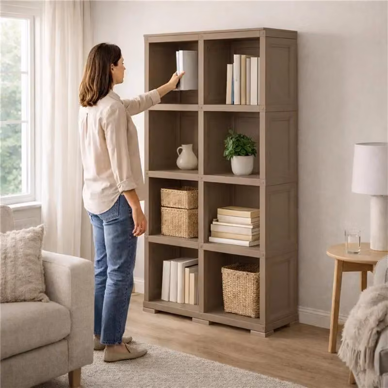Libreria Tontarelli a 4 Moduli Taupe con Pannello Posteriore, Design Moderno per Living e Home Office, L: 79 cm, P: 42,5 cm, H: 164 cm – 2