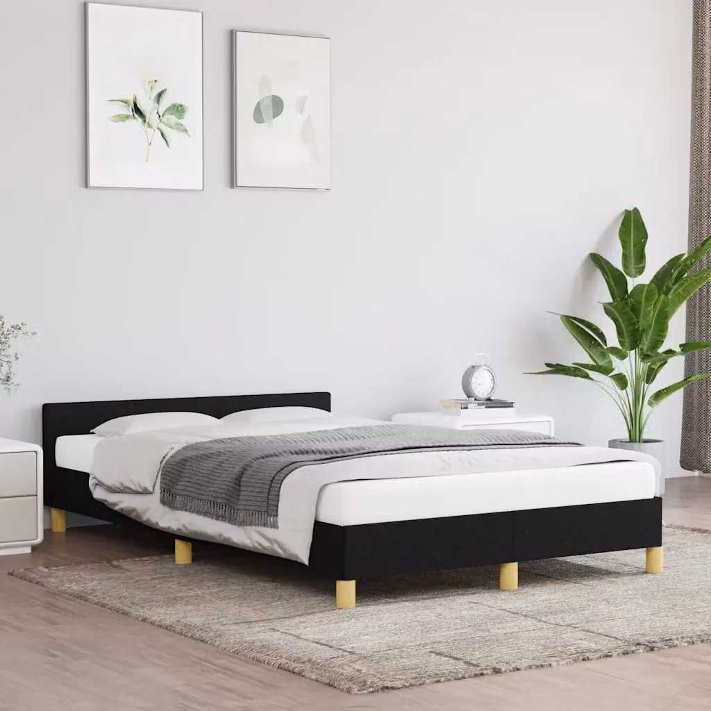 Letto matrimoniale moderno in tessuto nero con struttura in legno e doghe, L/P: 120 x 200 cm – 2
