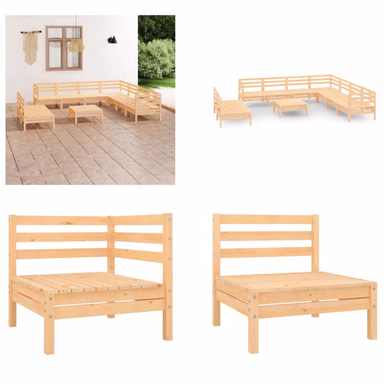vidaXL 10 pezzi set salotto da giardino pino massiccio - set salotto da giardino - set salotto da esterno - divano in legno - divano da giardino in legno