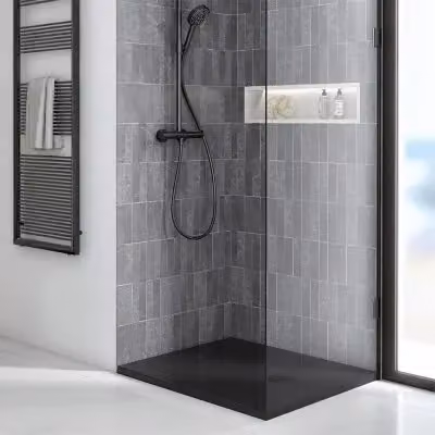 Piatto doccia quadrato Ruy in ceramica nero opaco con superficie antiscivolo, L 90 x P 90 x H 3 cm – 2