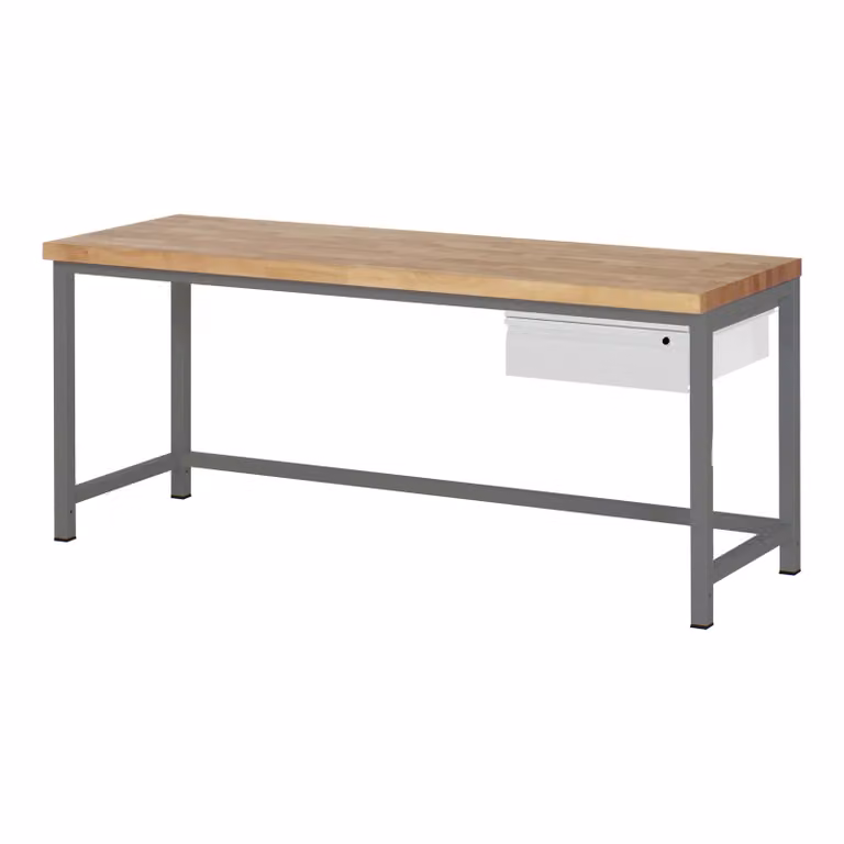 STIER Banco da lavoro regolabile in altezza Premium, 1 cassetto, 200x70x84-104 cm, acciaio e faggio