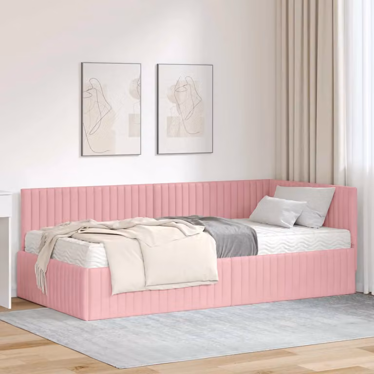 vidaXL Letto Angolare Moderno con 2 Materassi in Velluto Rosa L/P/H: 200 x 100 x 72 cm