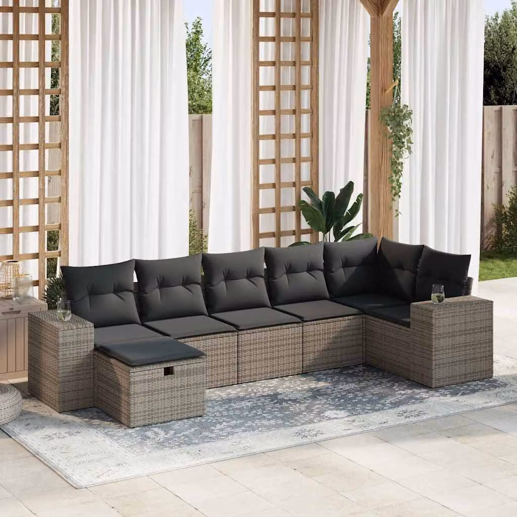 Maison Exclusive - Set da giardino 7 pezzi con cuscini in polyrattan grigio