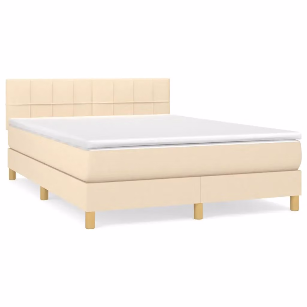 Letto Ibrido vidaXL con Giroletto a Molle e Materasso in Tessuto Beige e Bianco L/P/H: 140 x 200 x 88 cm – 2