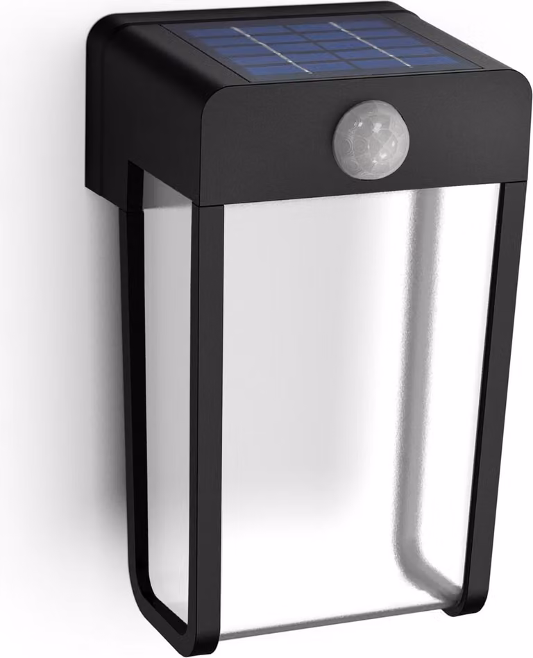 LED SHROUD 2,3W 2700K 250lm IP44 nero Philips lampada solare da parete con sensore di movimento