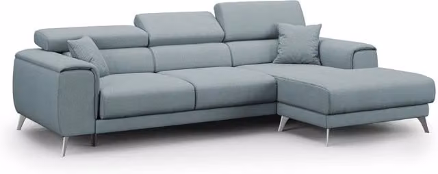Divano angolare Fusion Divani.Store con sedute scorrevoli in tessuto smacchiabile carta da zucchero, configurazione destra, L 260 cm