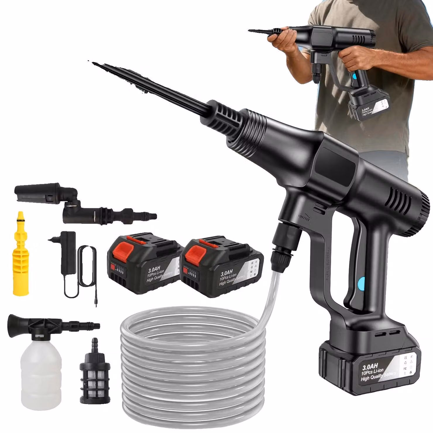 Idropulitrice, pressione regolabile, sistema a ugelli multipli, 2 batterie