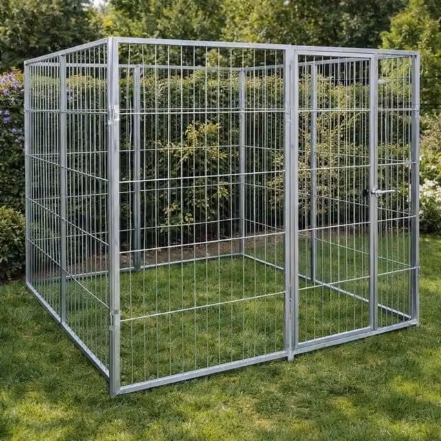 Box per cani da esterno SIDERBOX in metallo con zincatura a caldo, nero e argento, L: 200 cm, P: 200 cm, H: 180 cm
