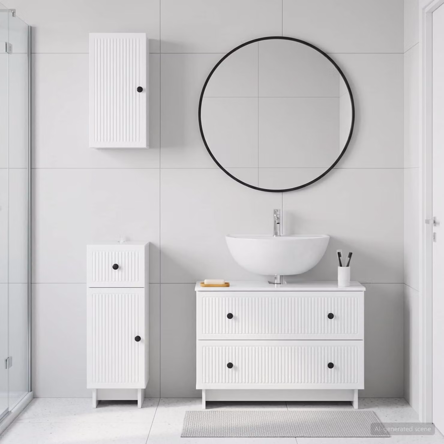 Set di mobili da bagno vidaXL EDE in 3 pezzi, bianco lucido, con mobile lavabo e pensili a muro