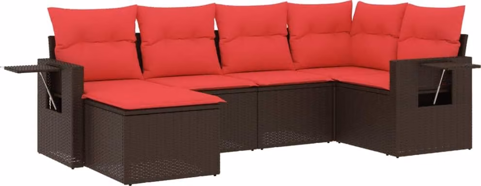 Set Divani da Giardino 6 pz con Cuscini Marrone in Polyrattan