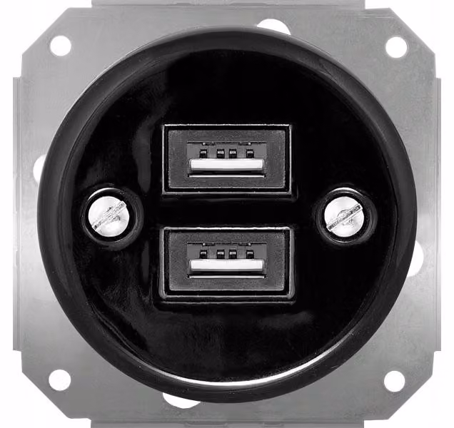 TG ELECTRO Presa a muro retro, in Vetroceramica, doppia USB, colore nero