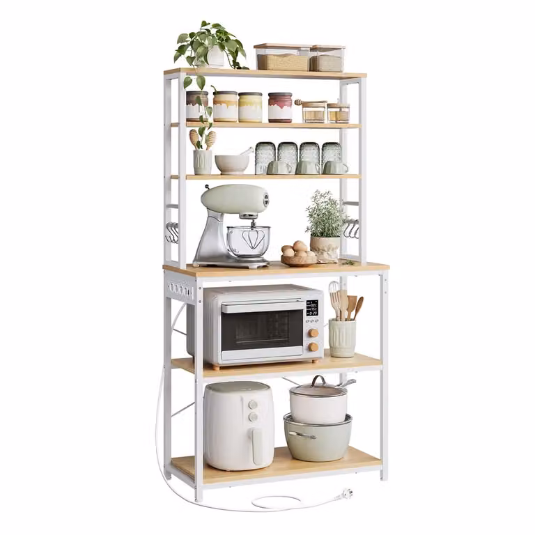 Scaffale da Cucina con Ciabatta Ganci per Forno a Microonde, Rovere Dorato + Bianco Nuvola / 80L cm