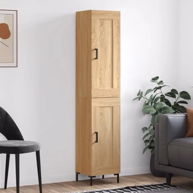 Credenza moderna vidaXL in legno e metallo color beige con finitura rovere opaco L/P/H: 34,5 x 34 x 180 cm