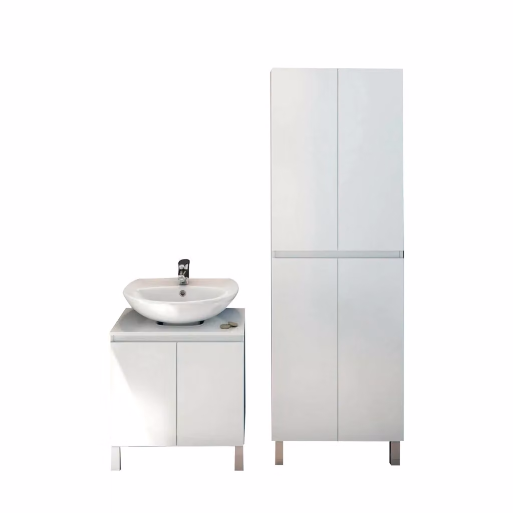 Set Mobili Bagno DMORA Trevico in Legno Bianco Lucido con Mobile Lavabo e Colonna, H: 182 cm x L: 60 cm x P: 40 cm – 2