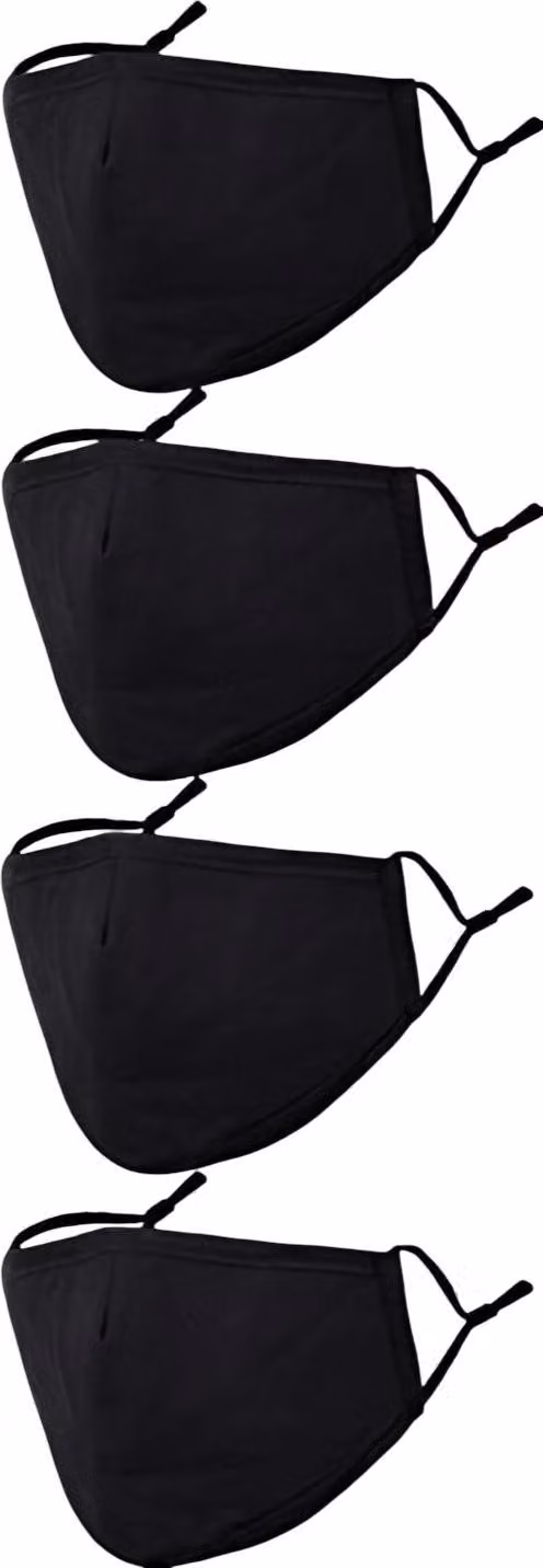 Maschere protettive Cotone riutilizzabile a tre strati Nero 4 pezzi