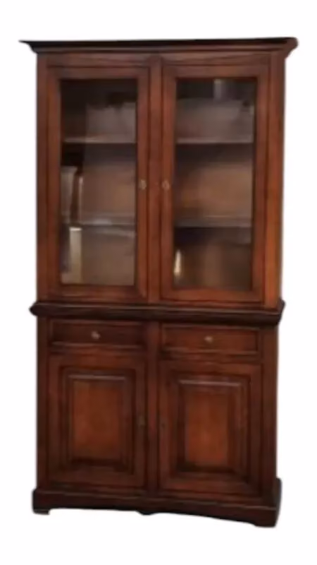 Cristalliera classica Mobili 2G con ante in vetro e specchio, legno color noce, L: 117 cm, P: 46 cm, H: 220 cm – 2