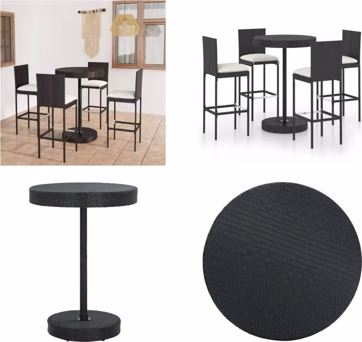 vidaXL Set da bar da giardino 5 pezzi con cuscini in poly rattan nero - Set da bar - Set da bar - Tavolo e sgabelli da bar - Tavolo da bar