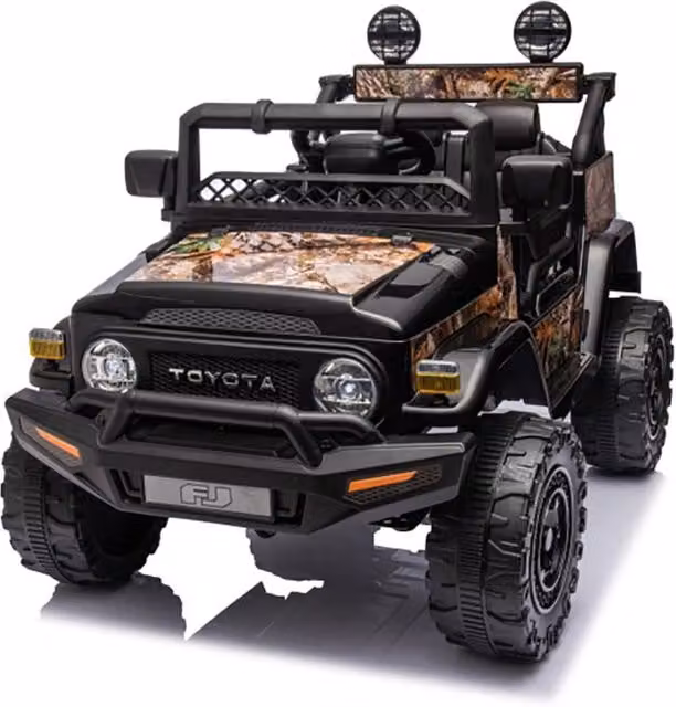 Macchina Elettrica per Bambini Fuoristrada Toyota Fj Cruiser 12V Telecomando Ruote in Gomma e Sedile in Pelle Nero e
